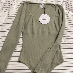 Princess Polly Sage Green Ribbed Bodysuit